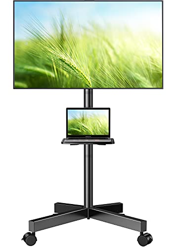 Mobile TV Stand for 23-60 Inch LCD LED Flat/Curved Panel Screen TVs, Tilt TV Cart Max VESA 400x400 Portable TV Stand with Laptop Shelf Rolling Floor TV Stand Holds up to 88Lbs (PSTVMC06)