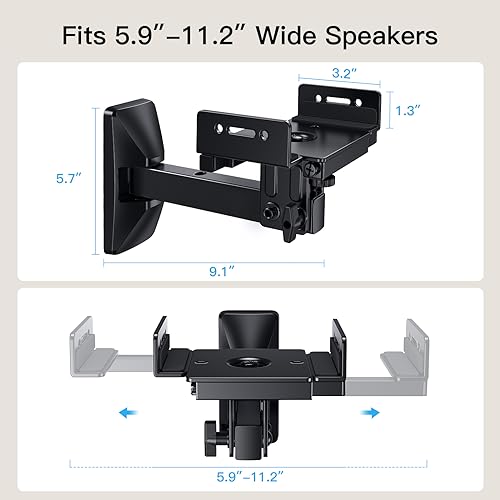 Speaker Wall Mounts, Dual Side Clamping Bookshelf Speaker Mounting Bracket, Speaker Mounts for Surround Sound, Bookshelf Speakers up to 50 lbs, 1 Pair