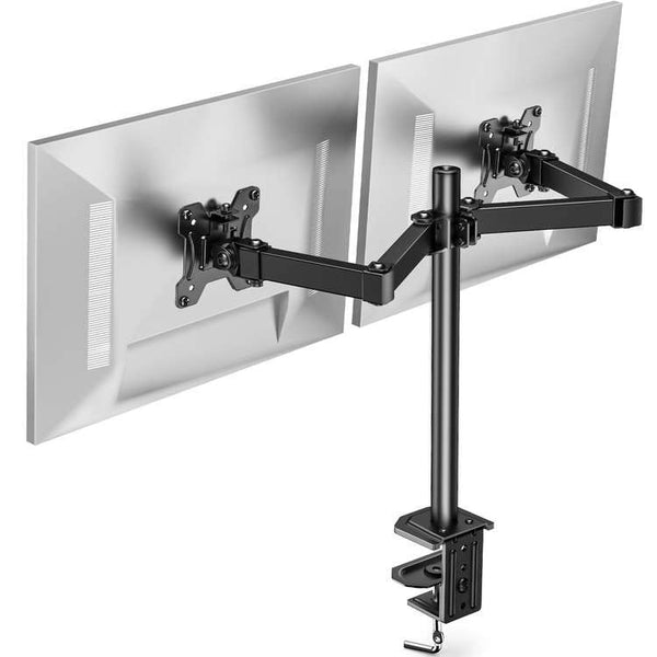 Dual Monitor Stand Mount, Heavy Duty Fully Adjustable Monitor Desk Mount for 13-27 inch Screens, VESA Mount with C Clamp, Each Arm Holds 4.4 to 17.6lbs