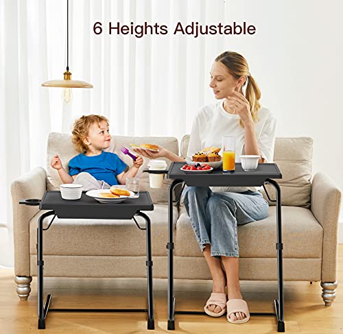 Adjustable TV Tray Table - TV Dinner Tray on Bed & Sofa, Comfortable Folding Table with 6 Height & 3 Tilt Angle Adjustments (Black)