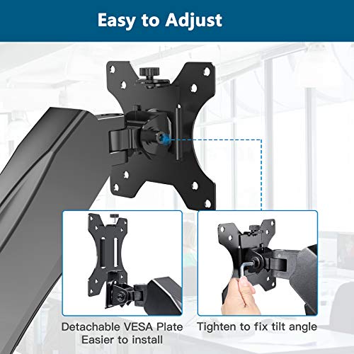 Dual Monitor Mount - Adjustable Gas Spring Dual Monitor Desk Stand Vesa Bracket Fits Two 13 to 27 Inch Screens with C Clamp, Grommet Mounting Base, Each Arm Holds up to 17.6lbs