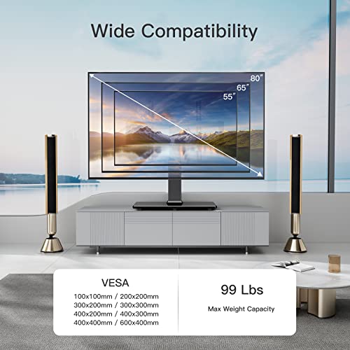 Universal TV Stand for 32-75,80 Inch LCD/LED/OLED TVs, Tabletop TV Stand Base Holds up to 99lbs with VESA up to 600x400mm, Height Adjustable TV Stand Mount with Tempered Glass -APTVS07