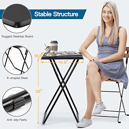 Folding TV Tray Table, Tray Table with No Assembly Required, TV Dinner Tray for Eating, Foldable Snack Table for Bed & Sofa, Folding End Table (HNTT2B, Black)