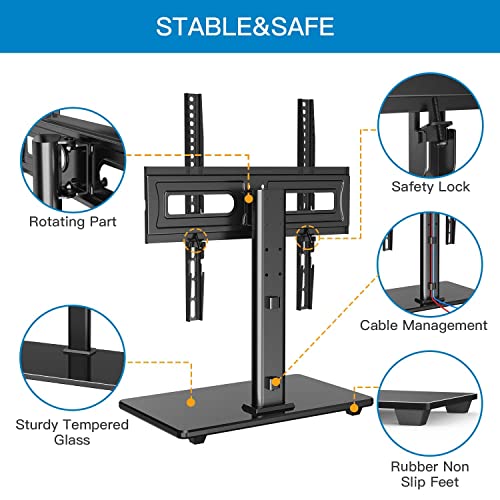 Universal Swivel TV Stand-Table Top TV Stand for 32-55 inch TV-Height Adjustable TV Base with Heavy-Duty Tempered Glass Base, VESA 400x400