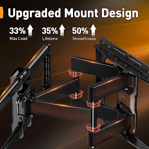 UL-Listed Full Motion TV Wall Mount for 40–86 Inch Flat Curved TVs up to 132 lbs, 12″/16″ Wood Studs, TV Mount Bracket with Tool-Free Tilt, Swivel, Extension, Max VESA 600 x 400mm, PGLF15