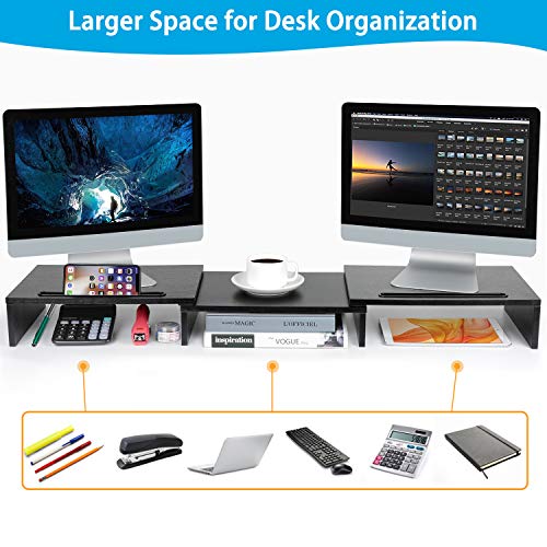 Dual Monitor Stand Riser with Adjustable Length & Angle, Double Monitor Riser for PC, Computer, Laptop