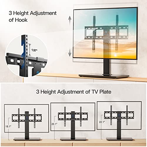 Universal Swivel TV Stand / Base - Table Top TV Stand for 37-65 inch LCD LED TVs - Height Adjustable TV Mount Stand with Tempered Glass Base, VESA 600x400mm, Holds up to 88lbs, PSTVS13