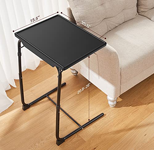 Adjustable TV Tray Table - TV Dinner Tray on Bed & Sofa, Comfortable Folding Table with 6 Height & 3 Tilt Angle Adjustments (Black)