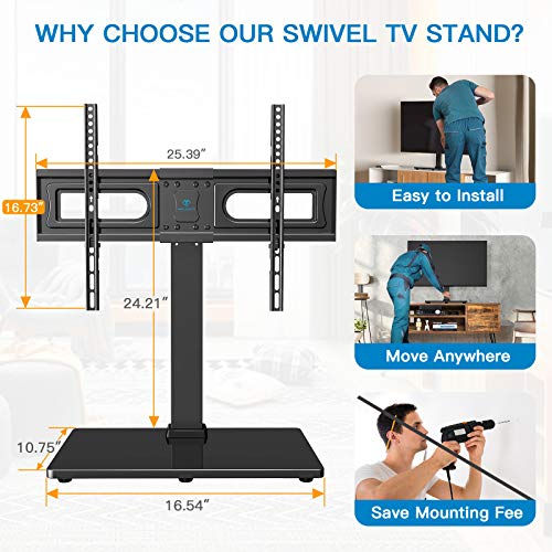 Swivel Desktop TV Stand Mount for 37-70 Inch LCD OLED Flat/Curved Screen TVs-Height Adjustable Table Top TV Stand/Base with Wire Management, VESA 600x400mm up to 88lbs, PSTVS18