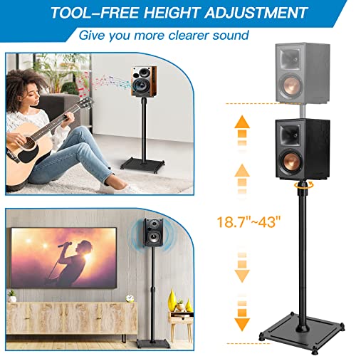 Universal Speaker Stands Height Adjustable Extend 18” to 43” Holds Satellite Speakers & Bookshelf Speakers up to 11lbs-1 Pair PSSS2 Black