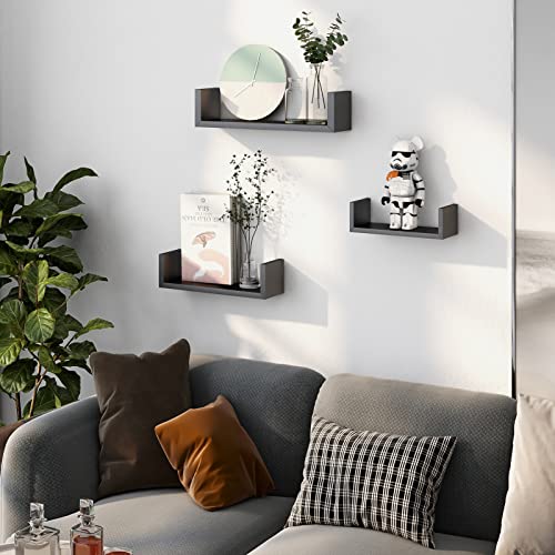 Floating Shelves U-Shaped, Wall Shelf 3 Sizes, Black Floating Shelves for Bathroom/Bedroom/Living Room/Kitchen - AMFS13-B