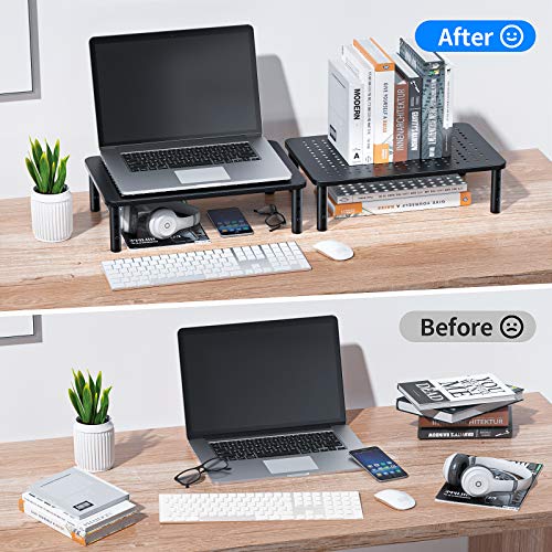 Monitor Stand Riser - 3 Height Adjustable Monitor Stand for Laptop, Computer, iMac, PC, Printer, Desktop Ergonomic Metal Monitor Riser Stand with Mesh Platform for Airflow 2 Pack