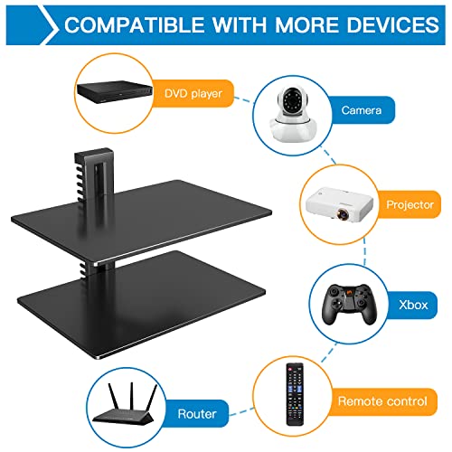 Floating AV Shelf Double Wall Mount TV Shelf - Holds up to 17.6lbs - DVD DVR Component Shelf - Perfect for Xbox, Projector, WiFi Router, Game Console and Cable Box, PSDSK2