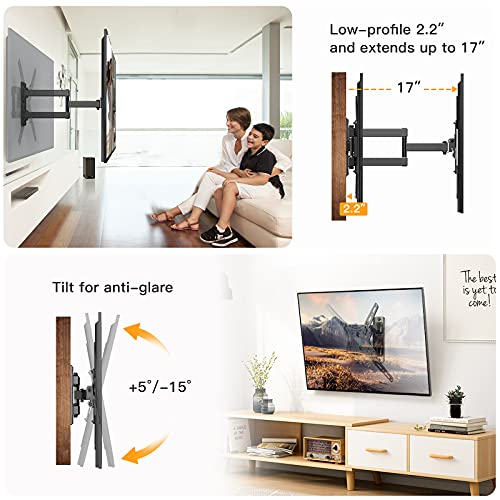 Full Motion TV Wall Mount Brackets for Most 26-55 Inch LED LCD Flat Curved Screen Monitors TVs, Single Articulating Arm TV Mount Swivel Tilt Extension, Max VESA 400X400mm Up to 88lbs