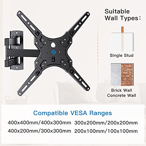 Full Motion TV Wall Mount Brackets for Most 26-55 Inch LED LCD Flat Curved Screen Monitors TVs, Single Articulating Arm TV Mount Swivel Tilt Extension, Max VESA 400X400mm Up to 88lbs