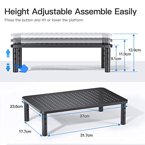 Monitor Stand Riser - 3 Height Adjustable Monitor Stand for Laptop, Computer, iMac, PC, Printer, Desktop Ergonomic Metal Monitor Riser Stand with Mesh Platform for Airflow 2 Pack