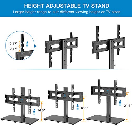 Universal TV Stand Table Top TV Base for 37-70 inch LCD LED OLED 4K Flat Screen TVs-Height Adjustable TV Mount Stand with Tempered Glass Base, VESA 600x400mm, Holds up to 99lbs PSTVS11