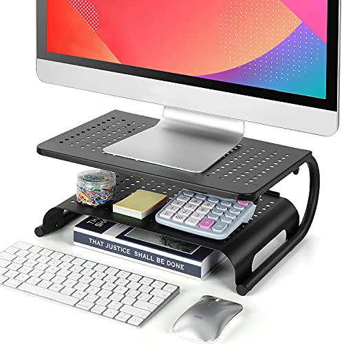 Monitor Stand Riser, 2-Tier Desk Organizer Stand with Metal Vented for Computer, Laptop & Printer, Desktop Stand for Office Accessories & Supplies