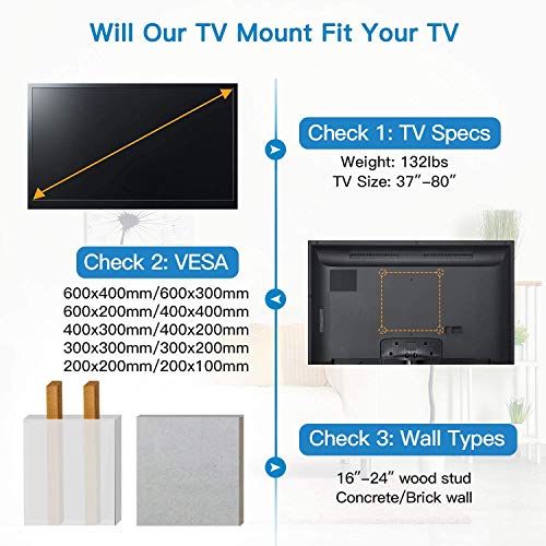 Full Motion Sliding TV Mount for 37-85 inch LED LCD OLED Flat Curved Screen, Wall Bracket TV Mount with Articulating Arms Swivel Tilt Leveling Holds up to 132lbs Max VESA 600x400mm,PSLF6