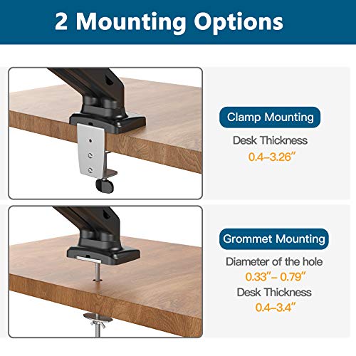 Dual Monitor Mount - Adjustable Gas Spring Dual Monitor Desk Stand Vesa Bracket Fits Two 13 to 27 Inch Screens with C Clamp, Grommet Mounting Base, Each Arm Holds up to 17.6lbs