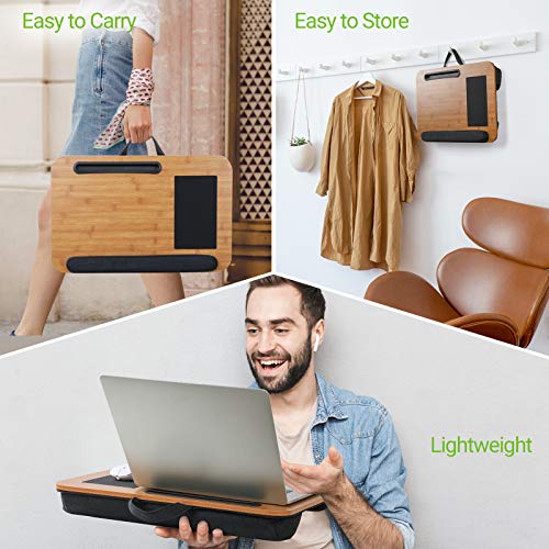 Lap Desk - Fits Up to 17 Inch Laptop Lap Desk with Wrist Rest & Built-in Mouse Pad, Portable Laptop Stand for Sofa & Bed, Multifunctional Slot for Tablet, Pen & Phone (Natural Wood)