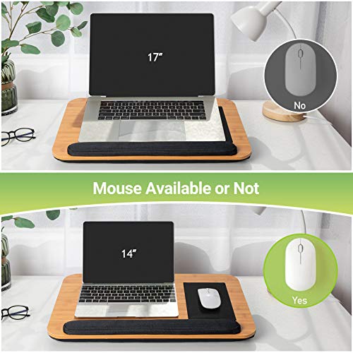 Lap Desk - Fits Up to 17 Inch Laptop Lap Desk with Wrist Rest & Built-in Mouse Pad, Portable Laptop Stand for Sofa & Bed, Multifunctional Slot for Tablet, Pen & Phone (Natural Wood)