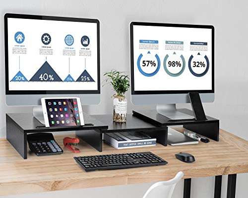 Dual Monitor Stand Riser with Adjustable Length & Angle, Double Monitor Riser for PC, Computer, Laptop