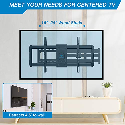 Long Arm Full Motion TV Wall Mount for 37-90 inch Flat Screen or Curved TVs with 42.5 inch Articulating Extension Arm, TV Bracket Swivel and Tilt, Max VESA 600x400mm, up to 132lbs PSXLF01