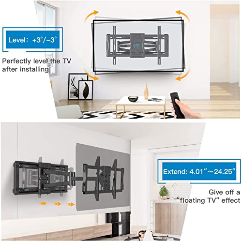 Full Motion Sliding TV Mount for 37-85 inch LED LCD OLED Flat Curved Screen, Wall Bracket TV Mount with Articulating Arms Swivel Tilt Leveling Holds up to 132lbs Max VESA 600x400mm,PSLF6