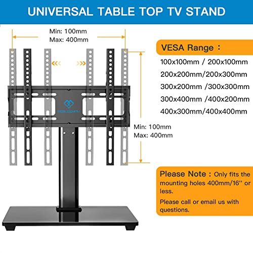 Swivel Universal TV Stand / Base - Table Top TV Stand for 32-55 inch LCD LED TVs - Height Adjustable TV Mount Stand with Tempered Glass Base, VESA 400x400mm, Holds up to 88lbs PSTVS09