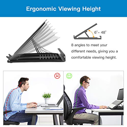 Adjustable Laptop Stand Riser for Desk, Fits Up to 15.6 inch Notebook, Mesh Ventilated Laptop Cooling Stand with 8 Tilt Levels