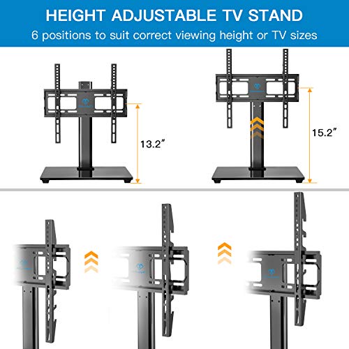 Swivel Universal TV Stand / Base - Table Top TV Stand for 32-55 inch LCD LED TVs - Height Adjustable TV Mount Stand with Tempered Glass Base, VESA 400x400mm, Holds up to 88lbs PSTVS09