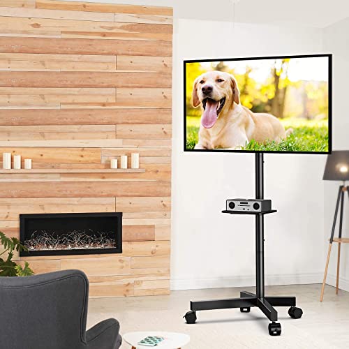 Mobile TV Stand for 23-60 Inch LCD LED Flat/Curved Panel Screen TVs, Tilt TV Cart Max VESA 400x400 Portable TV Stand with Laptop Shelf Rolling Floor TV Stand Holds up to 88Lbs (PSTVMC06)