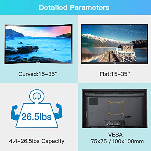 Single Monitor Mount Stand for 15-35'' Computer Screen- Gas Spring Height Adjustable Monitor Arm VESA Bracket Desk Mount with C Clamp Grommet Mounting Base, Hold 4.4 to 26.5 lbs