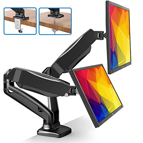 Dual Monitor Mount - Adjustable Gas Spring Dual Monitor Desk Stand Vesa Bracket Fits Two 13 to 27 Inch Screens with C Clamp, Grommet Mounting Base, Each Arm Holds up to 17.6lbs