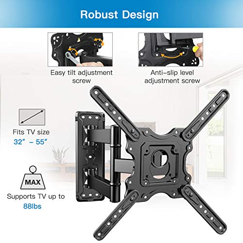 Heavy Duty TV Wall Mount for Most 32-55 inch Flat and Curved TVs up to 88lbs with Swivel Tilt & Extension Arm, Full Motion TV Mount Fits LED LCD OLED 4K TVs, Max VESA 400x400mm, PSMFK12