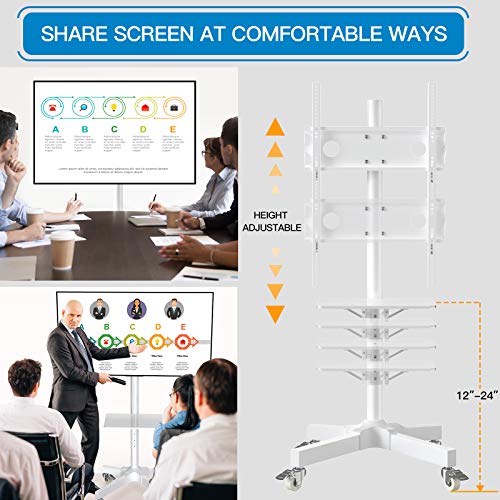 Mobile TV Cart with Wheels for 23 to 55 inch LCD LED 4K Flat Curved Screen TVs, Height Adjustable Shelf Trolley Floor Stand Holds up to 55lbs, Monitor Holder Tray Max VESA 400x400mm PSTVMC04W White