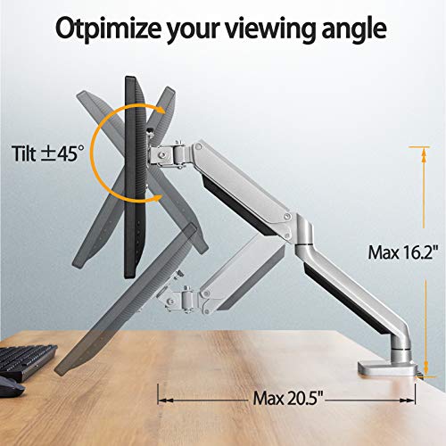 17-32" Single Monitor Desk Mount Stand, Heavy Duty Articulating Gas Spring Monitor VESA Arm with Clamp and Grommet Base, Fits for Computer Monitor 17 to 32 inch, Holds up to 17.6 lbs