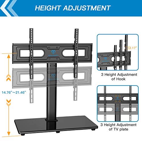 Swivel Universal TV Stand Mount for 37-70 Inch LCD OLED Flat/Curved Screen TVs-Height Adjustable Table Top TV Stand/Base with Tempered Glass Base & Wire Management, VESA 600x400mm up to 99lbs-PSTVS21