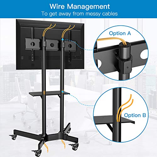 Mobile TV Cart with Wheels for 32-85 Inch Flat Curved Screen TVs- UL Certificated Height Adjustable Rolling TV Stand Hold Up to 132 lbs- Trolley Floor Stand with Tray Max VESA 600x400mm PSTVMC01