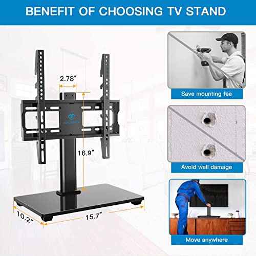 Swivel Universal TV Stand / Base - Table Top TV Stand for 32-55 inch LCD LED TVs - Height Adjustable TV Mount Stand with Tempered Glass Base, VESA 400x400mm, Holds up to 88lbs PSTVS09