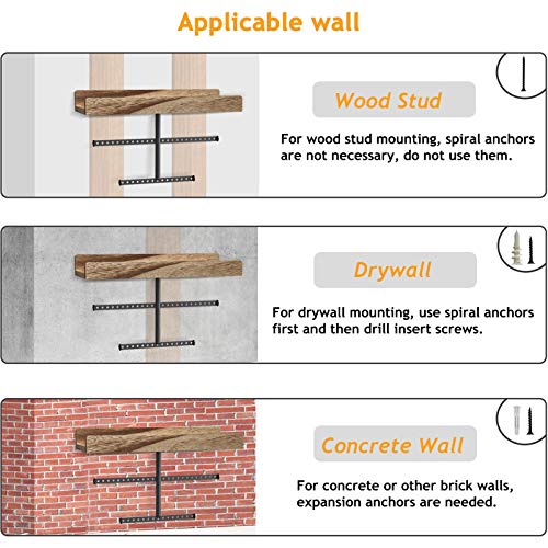 Hanging Jewelry Organizer Wall Mounted Earring Holder Rustic Wood Jewelry Rack with Tray and Metal Bracket for Displaying Earring Ring Necklace Bracelet AMJO-01