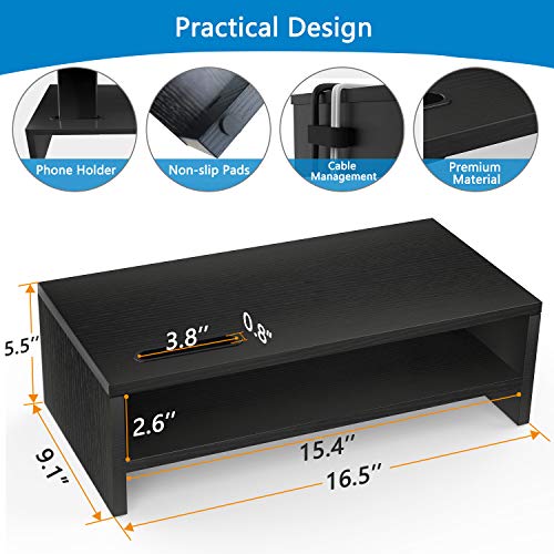 Monitor Stand Riser - 16.5 Inch 2 Tier Desk Organizer Stand for Laptop Computer, Desktop Printer Stand with Phone Holder and Cable Management, Versatile as Storage Shelf & Screen Holder