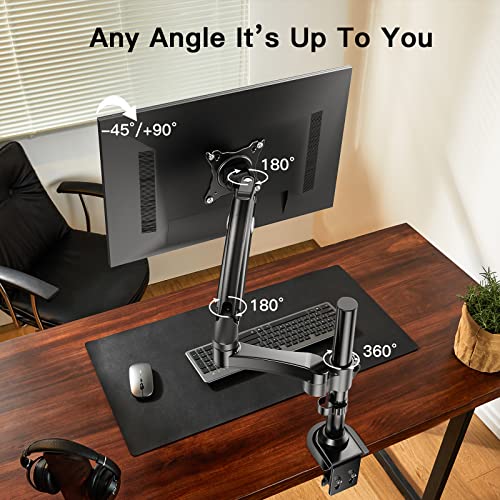 Single Monitor Mount, Monitor Arm Gas Spring,Monitor Desk Mount Fit 13 to 32 inch Screens, Height Adjustable VESA Mount with Clamp, Grommet Mounting Base, Hold up to 19.8lbs