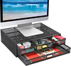 Monitor Stand, Monitor Stand with Drawer, Monitor Riser Mesh Metal, Desk Organizer, Monitor Stand with Storage, Desktop Computer Stand for PC, Laptop, Printer