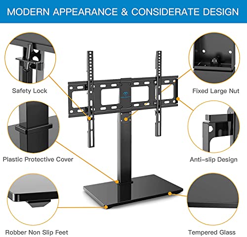 Universal Swivel TV Stand / Base - Table Top TV Stand for 37-65 inch LCD LED TVs - Height Adjustable TV Mount Stand with Tempered Glass Base, VESA 600x400mm, Holds up to 88lbs, PSTVS13