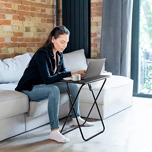Folding TV Tray Table, Tray Table with No Assembly Required, TV Dinner Tray for Eating, Foldable Snack Table for Bed & Sofa, Folding End Table (HNTT2B, Black)