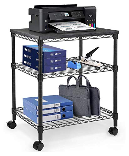 Printer Stand, 3 Tier Printer Cart for Storage, Printer Table Holds up to 200lbs, Multifunctional Metal Utility Shelves, Workspace Desk Organizer, Rolling Cart for Home & Office Use, HNPS01