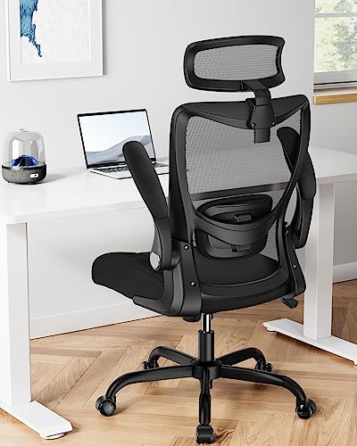 Ergonomic Mesh Office Chair, High Back Desk Chair with Adjustable Lumbar Support & Headrest, Flip-Up Armrests, and Adjustable Height, Home Computer Chair with Tilt Lock Function