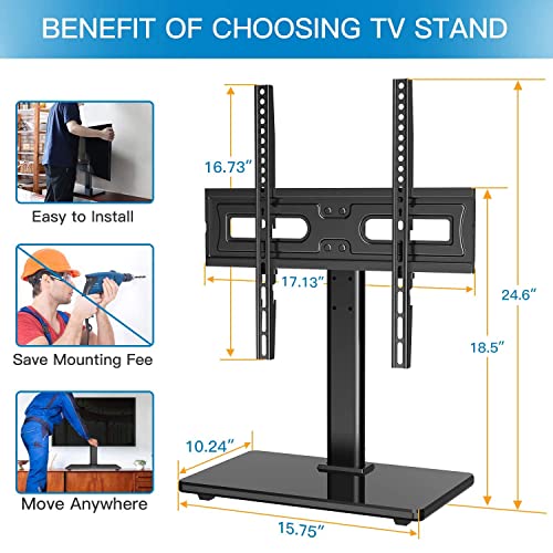 Universal Swivel TV Stand-Table Top TV Stand for 32-55 inch TV-Height Adjustable TV Base with Heavy-Duty Tempered Glass Base, VESA 400x400